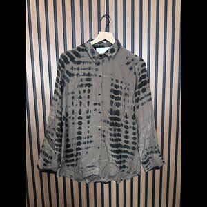 Dolan Shirt Large Womens Brown Long Sleeve Abstract Tie Dye 100% Silk Button